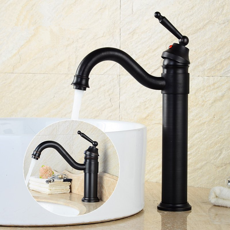 American Black Bronze Basin Faucet All-Copper Rotating Hot and Cold Faucet Bathroom Black Countertop Basin Faucet Cross-Border