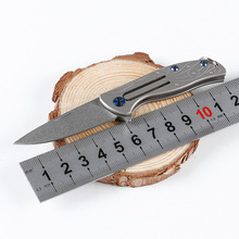 阳江小刀批发户外钥匙扣野营折叠刀大马士革礼品刀具D2钢随身刀