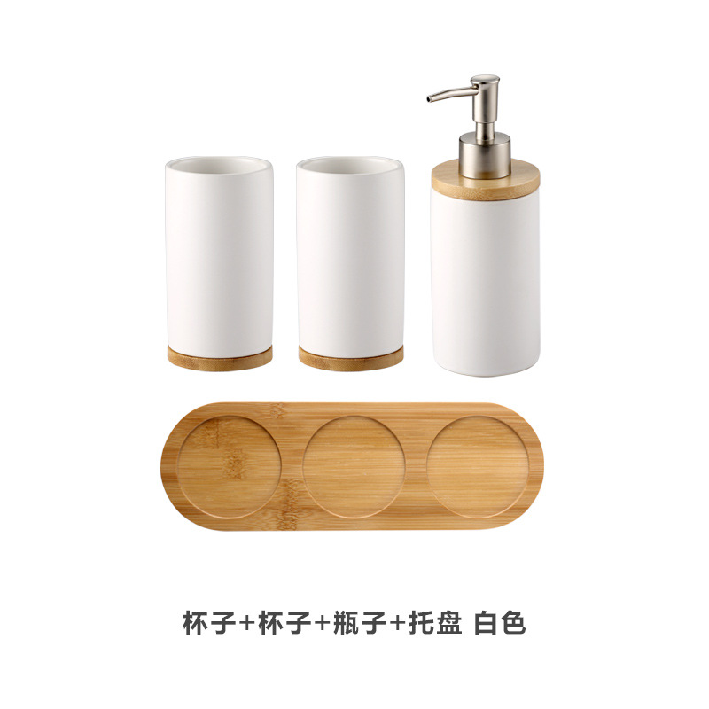 2 tazas + 1 botella (blanco mate) (con fondo de madera)