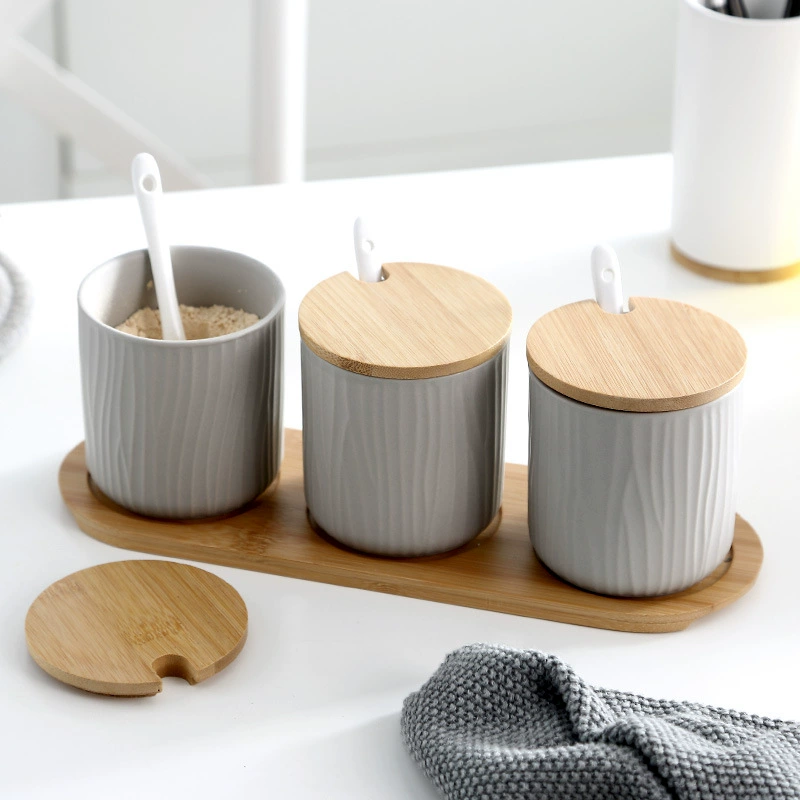 Nordic-inspired ceramic seasoning jar by Xingmi Ceramics — 15cm cube, 0.4kg, white/gray/green