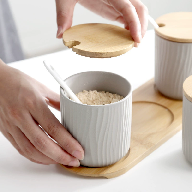 Nordic-inspired ceramic seasoning jar by Xingmi Ceramics — 15cm cube, 0.4kg, white/gray/green