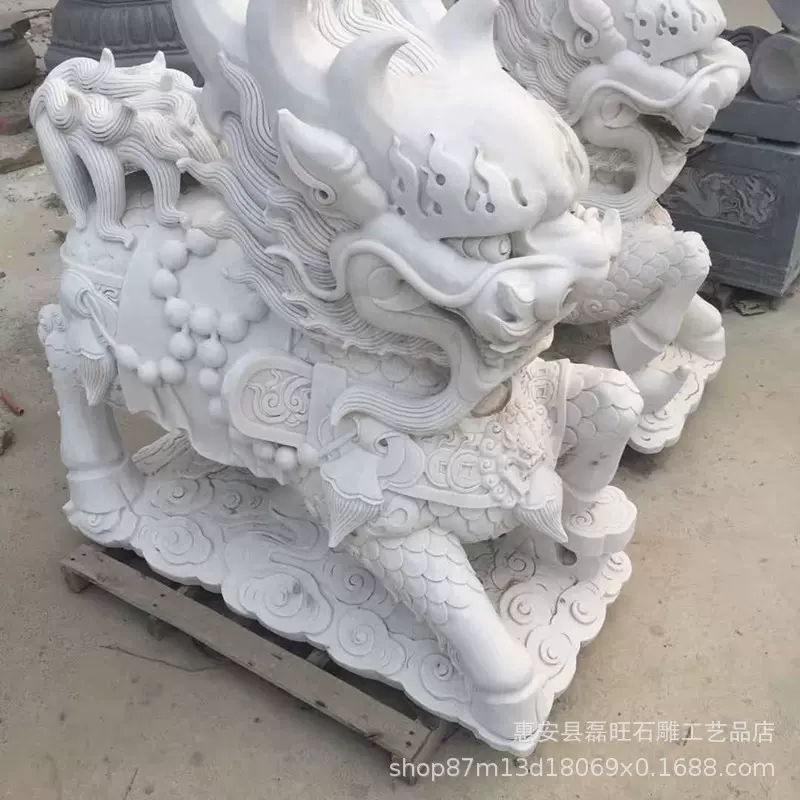 花岗岩青石麒麟庭院公司门口装饰动物摆件石雕麒麟一对天然汉白玉