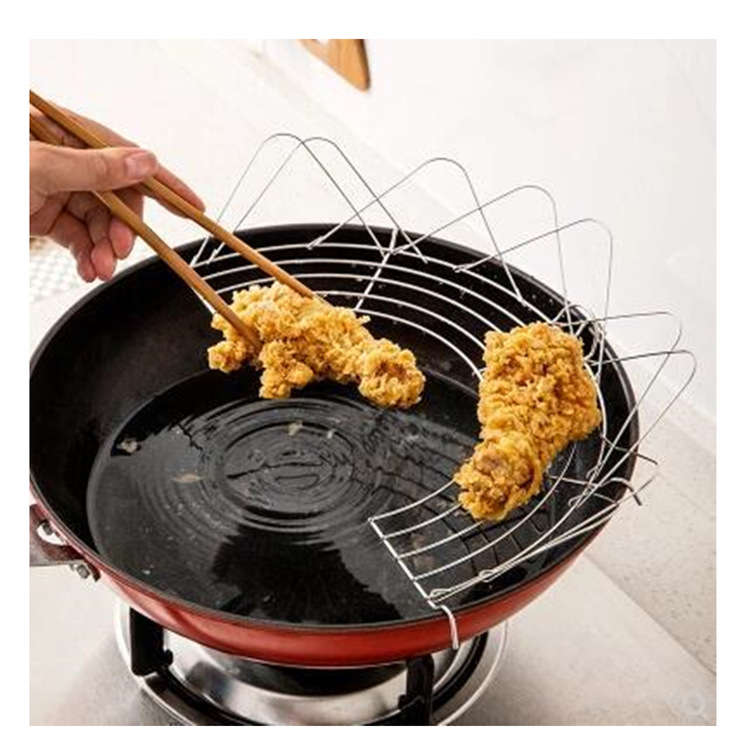 不锈钢沥油架半圆形折叠式滤油架厨房用品煎炸油炸架带围栏