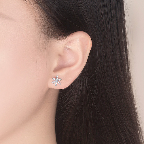 Internet celebrity live broadcast zircon snowflake earrings women's ear jewelry with sweet temperament Korean earrings manufacturer wholesale