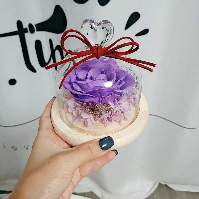 Flor melocotón corazón Eternal Rose Navidad Tanabata Día de San Valentín regalo eterna flor cubierta de vidrio en stock al por mayor