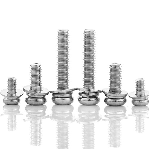 Carbon steel nickel-plated round head cross combination screw flat elastic washer three-in-one combination screw bolt M3/M4/M5M6
