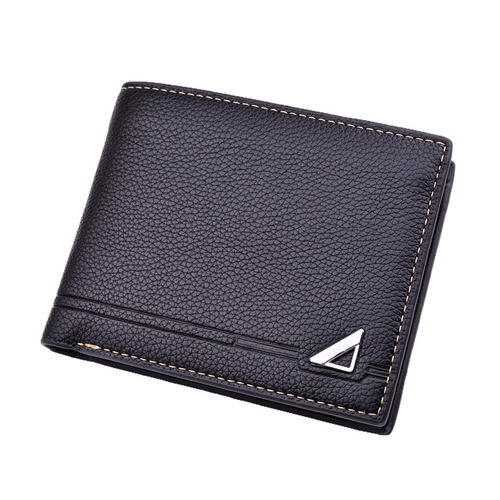New men's wallet, men's short wallet, fashionable and casual, litchi pattern soft leather wallet, multiple card slots, large capacity small wallet