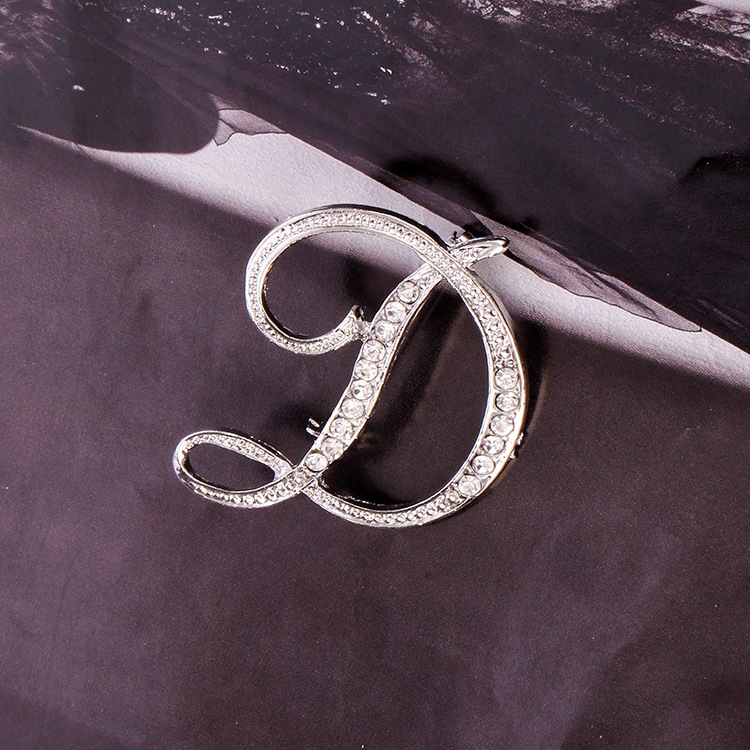 Silver Alphabet Brooch Letter Pin Personalized Inlaid Crystal Gift_voghion.com