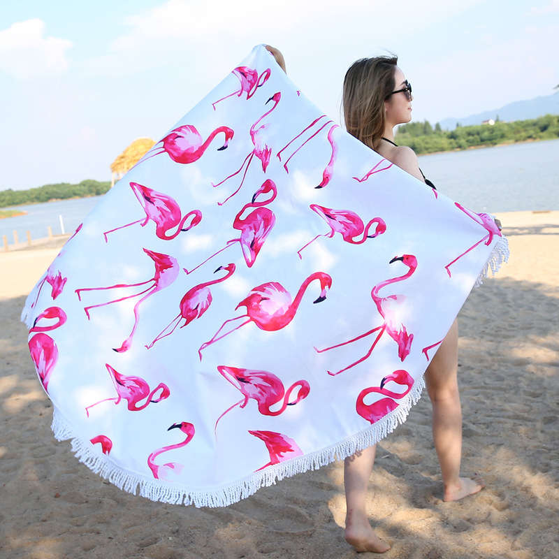 Round Beach Towel Fashion Flamingo Soft Absorbent Tassel Microfiber Digital Printing Bath Towel Towel Wholesale
