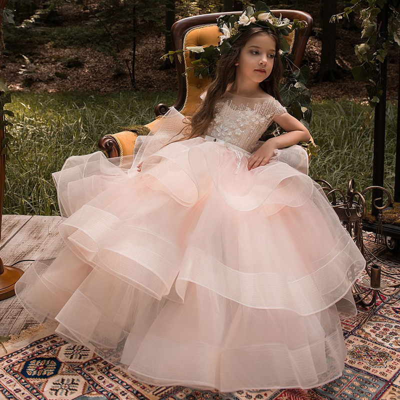Aibao transfronteriza de comercio exterior sin mangas anfitrión rendimiento de cumpleaños vestido de niña de las flores nuevos niños princesa vestido esponjoso