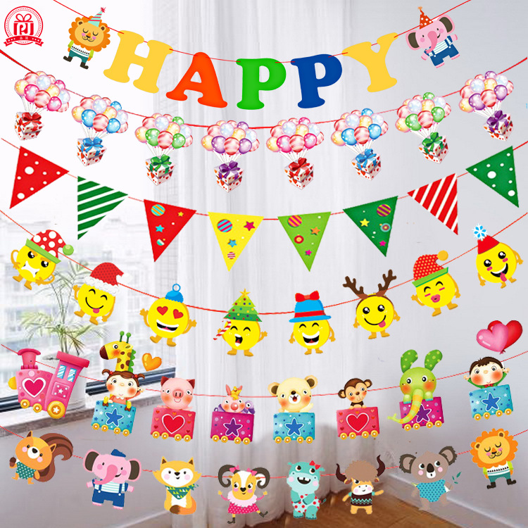 Fiesta decoración bandera de papel festivales sala de aula modelado escenas de jardín de infantes pancarta al por mayor