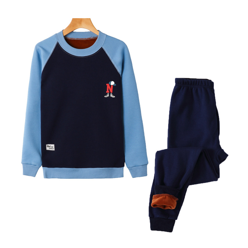 Traje de ropa interior térmica para niños forrada de lana engrosada ropa de otoño para niños jóvenes pantalones largos suéter de desgaste exterior