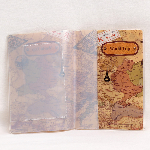 World Map Passport Holder PVC Flat Print Passport Cover Overseas Travel Supplies Document Protective Leather
