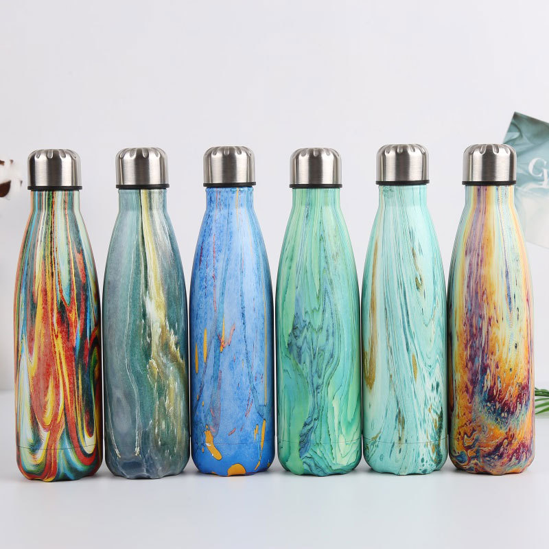 Nuevo regalo creativo termo de acero inoxidable taza botella de coque personalidad metal color hombres y mujeres deportes al aire libre botella de agua