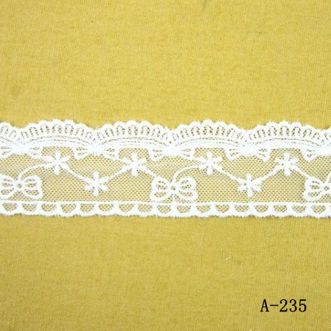 A-235双边波浪小花网纱蝴蝶结蕾丝刺绣花边DIY服装辅料3.5厘米