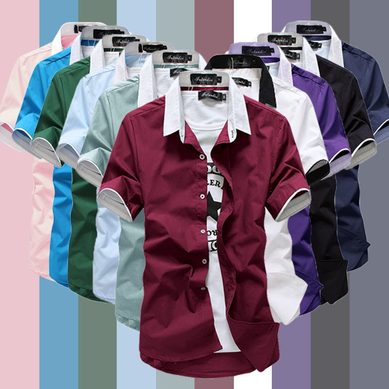 Summer Trendy Men's Teenager Korean Style Trendy Slim-fit Short-sleeved Shirt Trousers Suit Shirt Summer Jacket