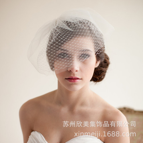 V201 dual material hand-sewn hair comb bridal veil, European and American style bridal short veil, bridal wedding accessories