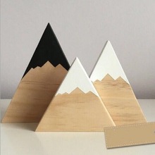 INS爆款小山木质摆件雪山三角形宝拍摄道具儿童房软装三个