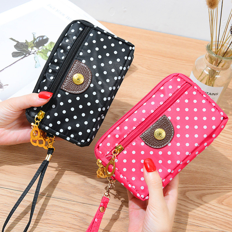 Four Zipper Nylon Cloth Hand Short Wallet Women's Change Key Large Screen Mobile Phone Wrist Small Bag Sports All-match