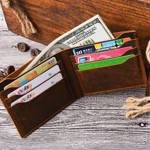 Crazy Horse Leather Men's Wallet Genuine Leather Wallet Multiple Card Slots Retro Card Holder Simple First Layer Cowhide Long Clutch