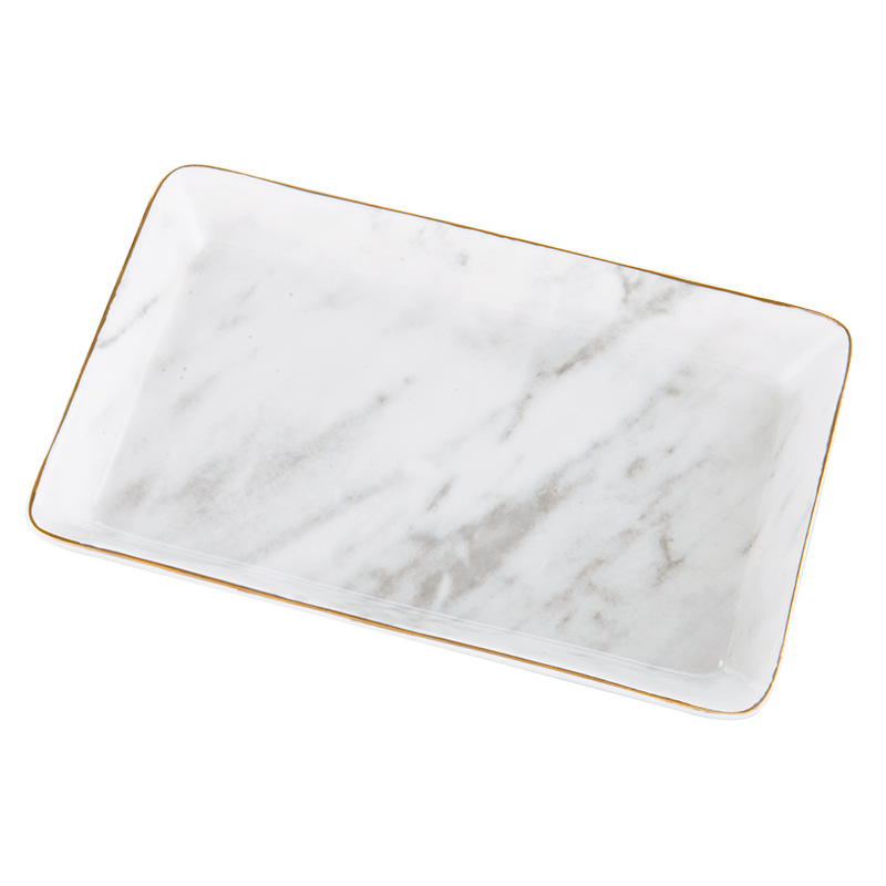 メーカー卸売りの流れ北欧風大理石紋描金辺陶磁器アクセサリー盤デスクトップ化粧品収納盤