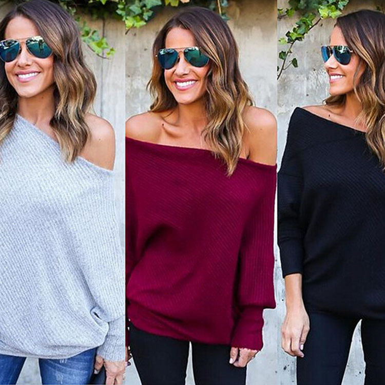 2022 Spring European and American Style Street Trendy Pullover One-Line Collar Loose-Fitting Women's T-Shirt First-Hand Supply