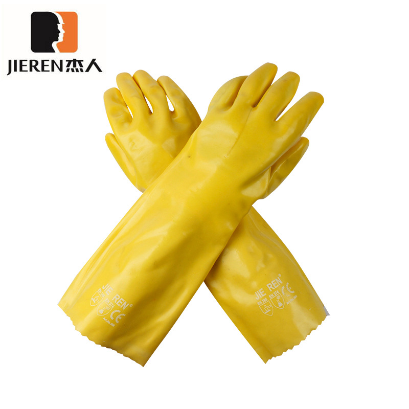 杰人505PVC耐酸碱 耐油耐腐蚀 防滑加长45cm劳保防护手套
