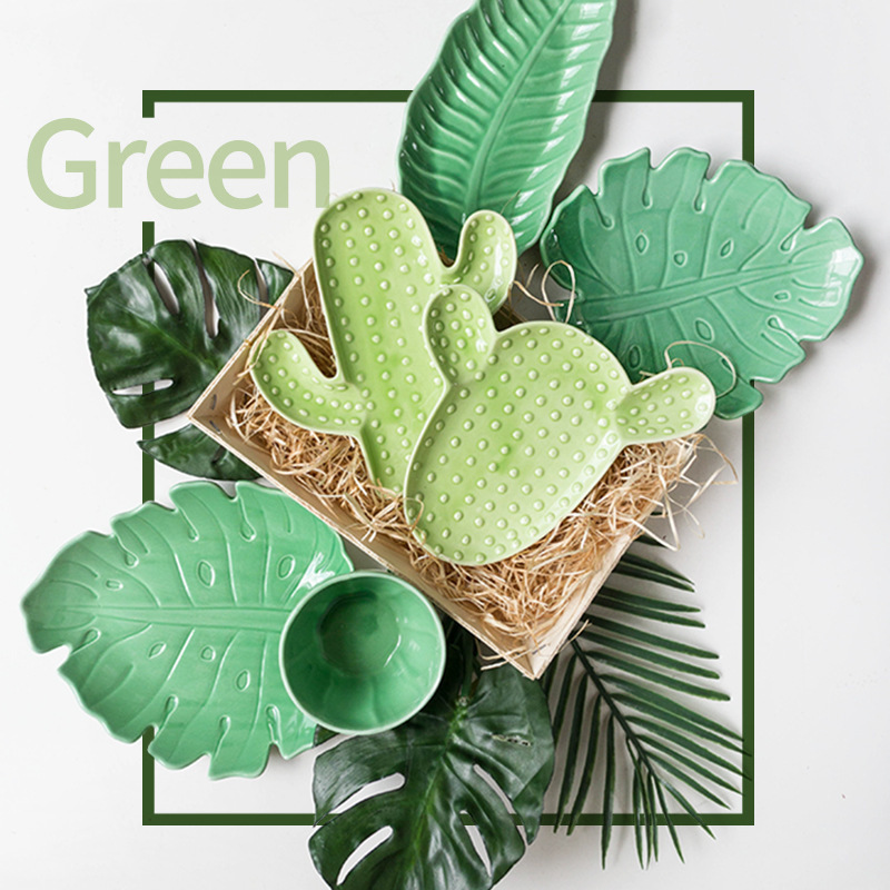 Tropical Plant Creative Ceramic Plate Breakfast Plate Household Irregular Plate Simple Theme Tableware Set