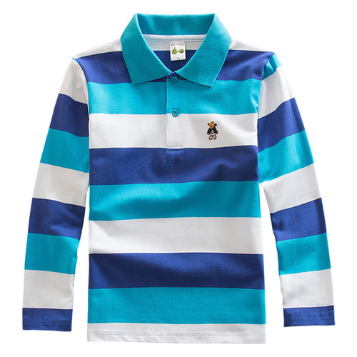  spring and autumn boys' long-sleeved T-shirt Korean style lapel polo shirt 100-170cm foreign trade foreign single striped children's clothing
