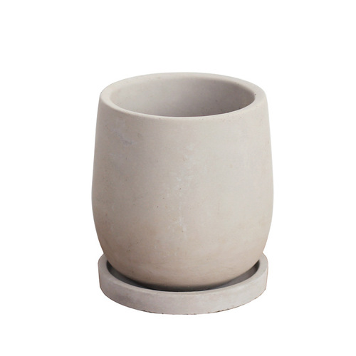 Round cement flower pot with personality, simple and creative succulent plant pot, elegant Zen style, Chinese style with tray