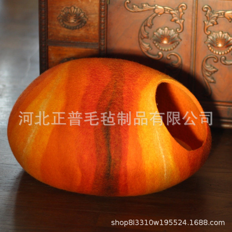 手工羊毛毡猫窝帐洞穴窝可洗猫窝 冬季猫睡袋封闭式蛋形