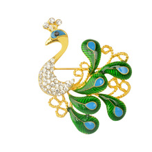 2023款别针韩版孔雀胸针 镀金镶水钻胸花  衣饰品厂家批发配