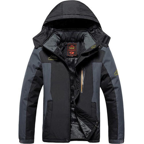 Outdoor men's large size insulated thick jacket windproof and waterproof cotton clothing with logo print