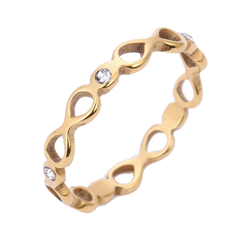 Fabricante de fuente transfronteriza joyería de acero inoxidable corte por láser 8-palabra infinito anillo de acero de titanio de acero inoxidable incrustado en diamante al por mayor