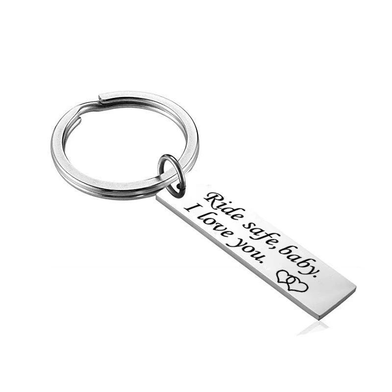 New Ride safe, baby I love you stainless steel keychain safety pendant electroplated gold