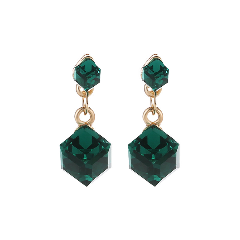Pendientes geométricos cuadrados de colores de cristal - Cubo de agua, cubo de la felicidad azul oscuro - Nuevo producto de pendientes iridiscentes image 1