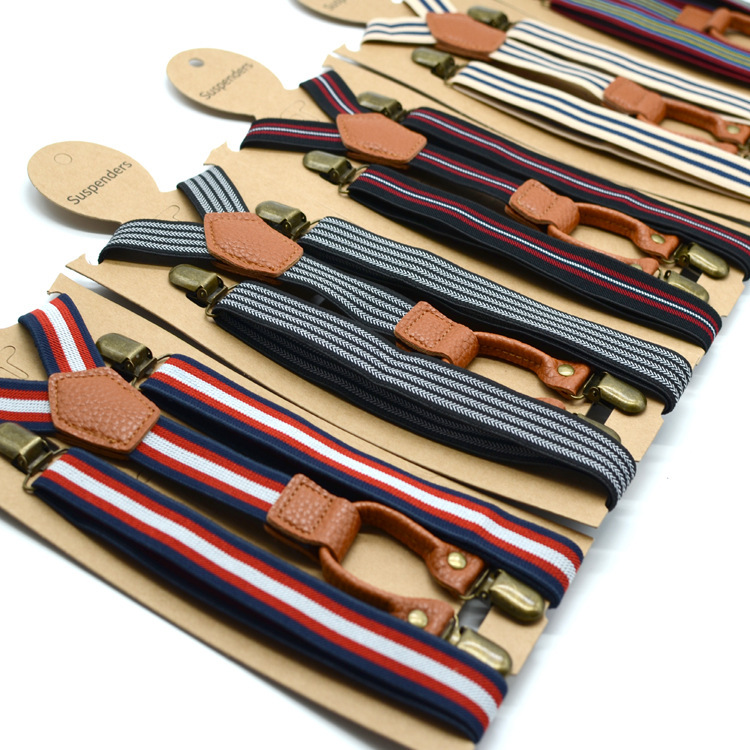 Cross-Border Adult Men's Extended Four-Clip Suspenders 2.5cm Stripesd Trousers Shoulder Straps Elastic Elastic Trousers Suspenders