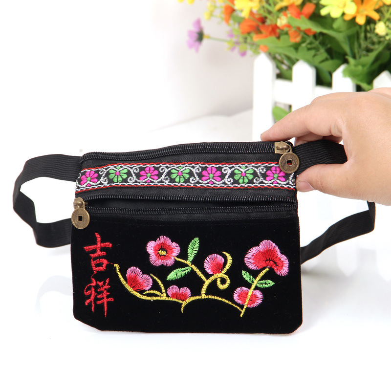 2026 New Style Waist Bag with Retro-Style Embroidery, Women's Waist Bag, Close-Fitting Running Bag, Small Bag, Square Dance Bag