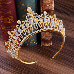 H1103 Bridal Baroque Large Crown with Water Diamond Hair Accessory for Queen, Luxurious Royal Crown Wedding Headpiece and Accessory with Hair Band