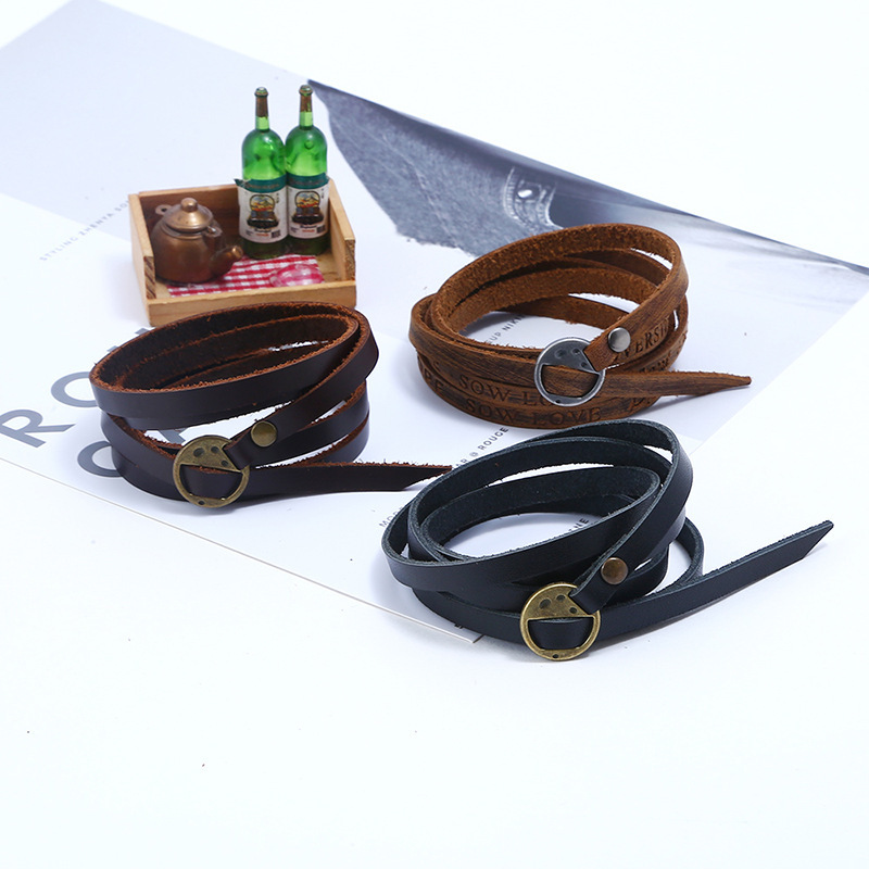European and American Popular Hot-Selling Five-Ring Embossed Leather Bracelet Cross-Border Hot Item Unisex Bracelet Wholesale European and American Popular Hot-Selling Five-Ring Embossed Leather Bracelet Cross-Border Hot Item Unisex Bracelet Wholesale