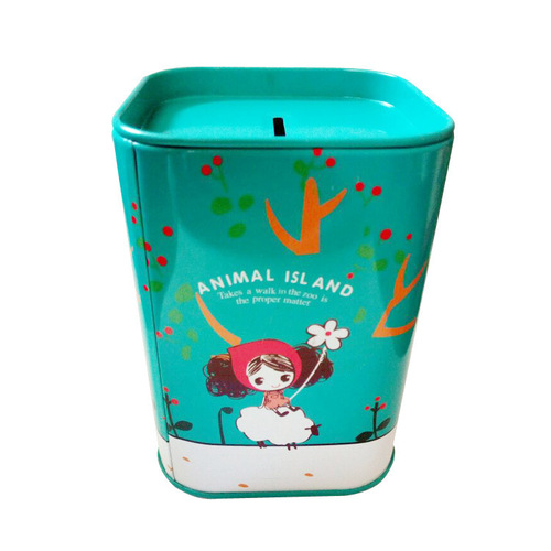 Korean style square metal tinplate piggy bank British Lun style piggy bank cartoon children's piggy bank storage tank