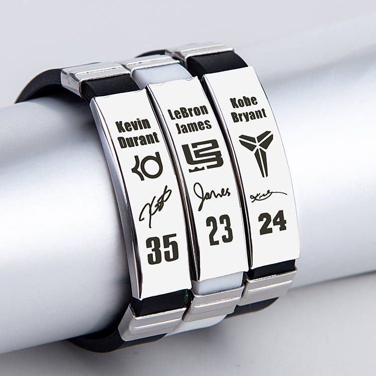 Kobe Bryant Bracelet Adjustable James Curry Harden Irving Durant Signature Silicone Strap Stainless Steel Bracelet