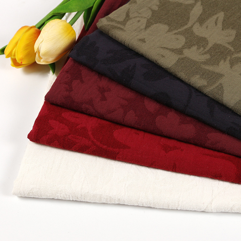 亚麻粘提花面料 中式上衣裤装裙子面料  亚麻棉提花布料1709