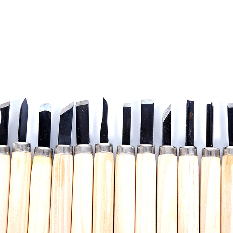 Cuchillo de talla de madera de 12 piezas de arte de talla de madera de estudiantes cuchillo de talla de madera conjunto de mango de madera al por mayor