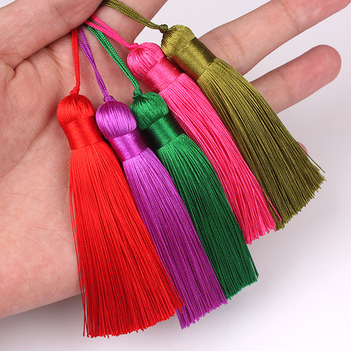 Tassel manufacturer wholesale 8cm short fat tassel supple vertical ice silk tassel tassel bookmark clothing tassel tassel