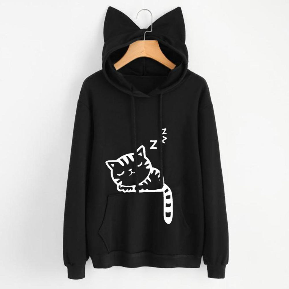 0408 AliExpress eBay Venta caliente popular suelta polar impreso gato patrón impreso Sudadera con capucha