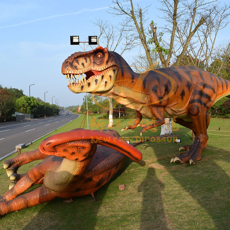 Nuevo dinosaurio de simulación a gran escala T. rex Dinosaurio eléctrico llamado modelo de movimiento del parque de atracciones del paisaje modelo de triceratosaurio