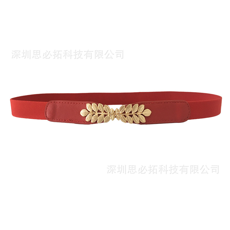 Vestido a juego de moda de las mujeres cinturón Delgado hoja elástico cinturón elástico versátil cinturón ancho de las mujeres