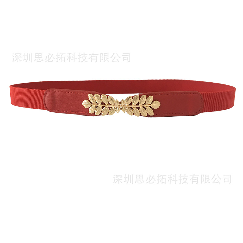 Vestido a juego de moda de las mujeres cinturón Delgado hoja elástico cinturón elástico versátil cinturón ancho de las mujeres