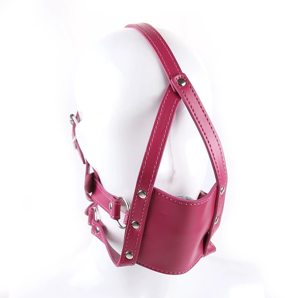 Horse leather gag black solid soft ball rose red leather